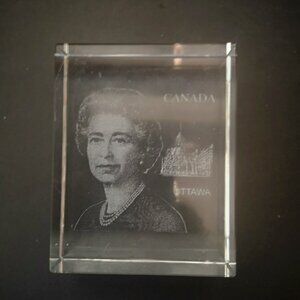 Collectable Queen Elizabeth Crystal Laser Engraved Paperweight from Ottawa